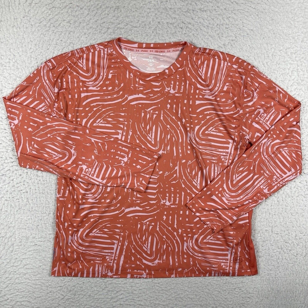 Under Armour Iso-Chill Shirt Womens Large Orange Pink Swirl Long Sleeve 1385287